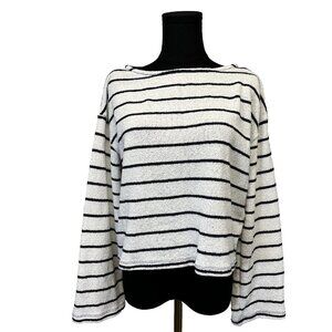 H & M Womens Navy Striped Sweater Size Medium Cotton Blend Nautical Boat Neck